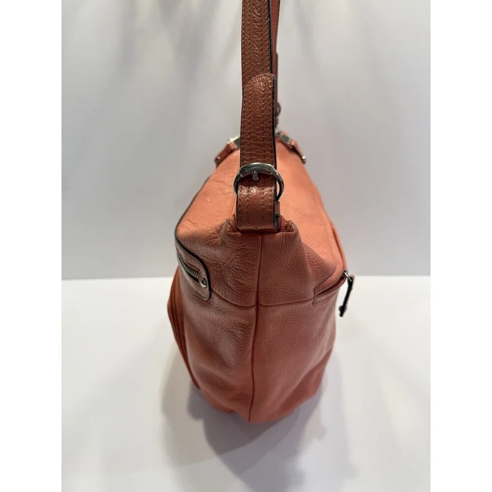 Tignanello Womens Hobo Orange Leather Shoulder Handbag Satchel Purse Pockets